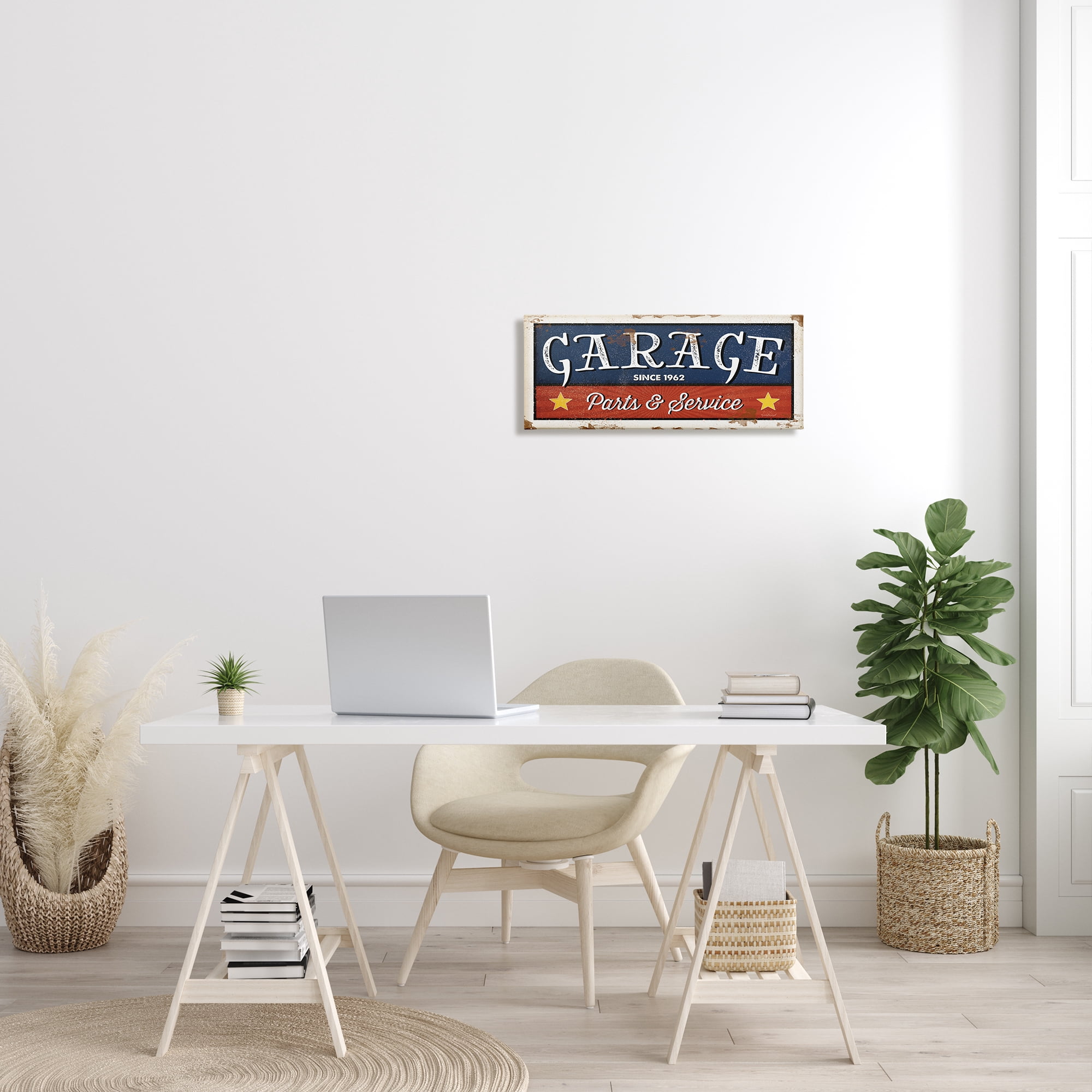Stupell Industries Vintage Americana Garage Sign Parts and Service Phrase, 10 x 24, Designed by Jennifer Pugh