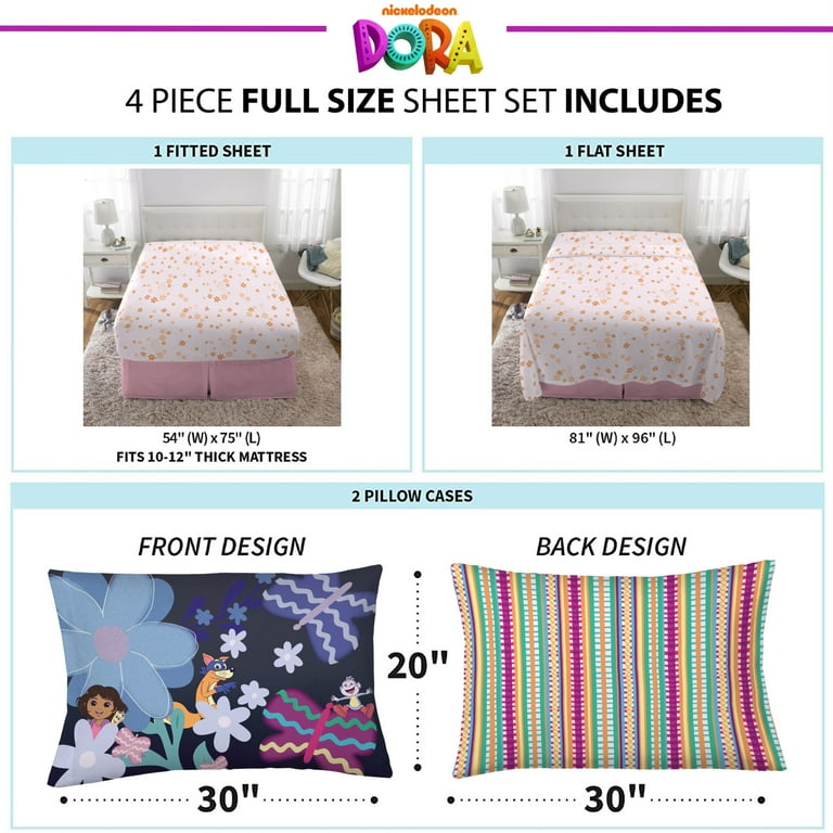 Dora Kids 4 Piece Pink Orange Floral Sheet Set, Full - Walmart.com