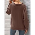 thumbnail image 5 of Women Sweaters Fall Winter Clothes Long Sleeve Button Up Ruffle Crew Neck Casual Knitted Pullover Tops Brown XL, 5 of 6