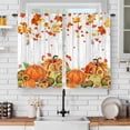 thumbnail image 2 of Fall Pumpkins Maple Leaves Kitchen Curtains, Autumn Leaf Harvest Wooden Barn Door Small Short Cafe Window Drapes Over Sink Dining Room Decor Tier Curtains Rod Pocket 2 Panels 36x28 Inches, 2 of 6