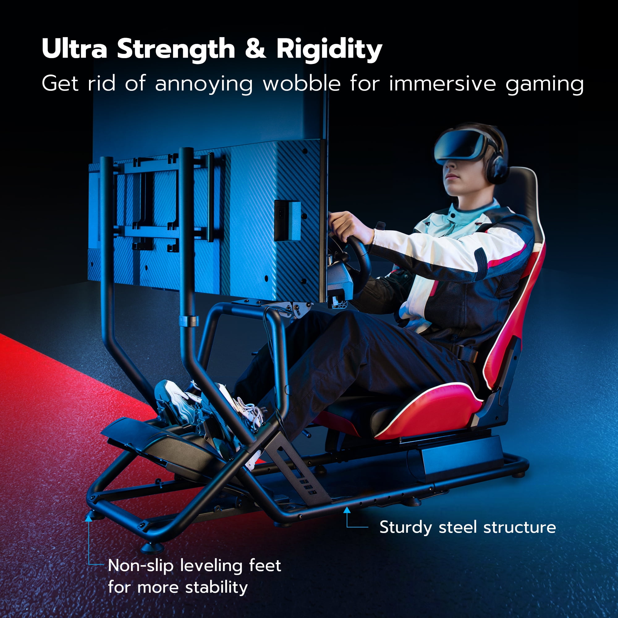 ARES WING Racing Simulator Cockpit with Seat and Monitor Mount, Adjustable Sim Racing Cockpit Compatible with Logitech, Thrustmaster, Fanatec, Moza, for PS5, PS4, Xbox and PC, Red
