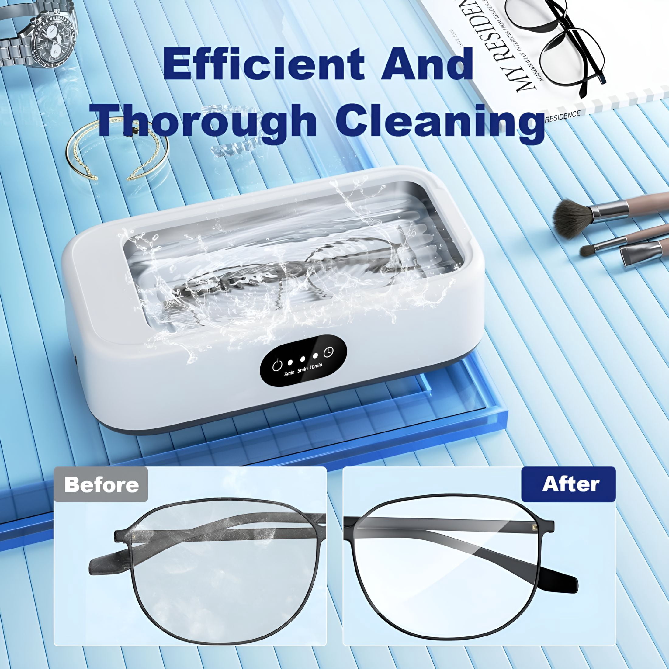 CURYMAY Ultrasonic Jewelry Ring Cleaner, 49KHz, 24Oz(705mL), 48W, Portable Professional Ultrasonic Cleaning Machine for Jewelry, Eyeglass, Watches, Ring, Blade Razor