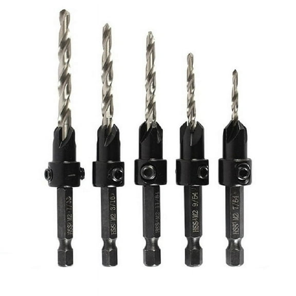 5Pcs High Speed Steel Adjustable Wood Countersink Drill Bit Set Tapered for Woodworking 4 6 8 10 12