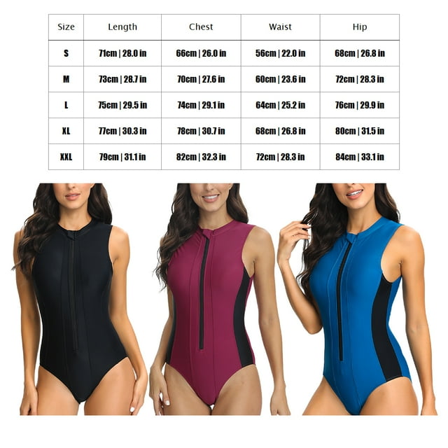 Ruiboury Sleeveless Zipper Swimsuit Fashionable Swimwear For Stylish Look Multiple Sizes Available Polyester peacock blue L