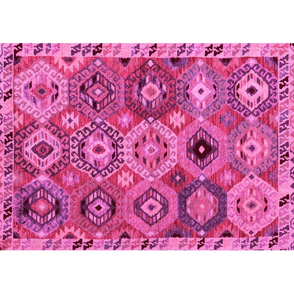 Ahgly Company Indoor Rectangle Oriental Pink Modern Area Rugs, 7' x 10'