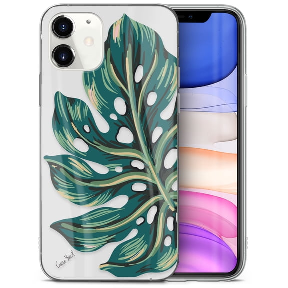 Case Yard iPhone-12-Mini Case Clear Soft & Flexible TPU Ultra Low Profile Slim Fit Thin Shockproof Transparent Bumper Protective Cover Drop Protective Cell Phone Cases (Monstera Leaf)
