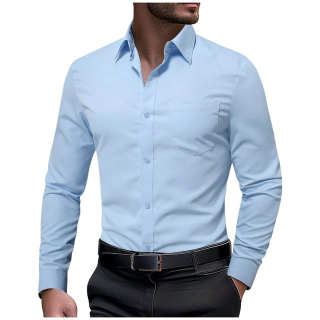Mlzmgr Dress Shirts for Men Button down Long Sleeve Shirts Solid Color Business Casual Tops