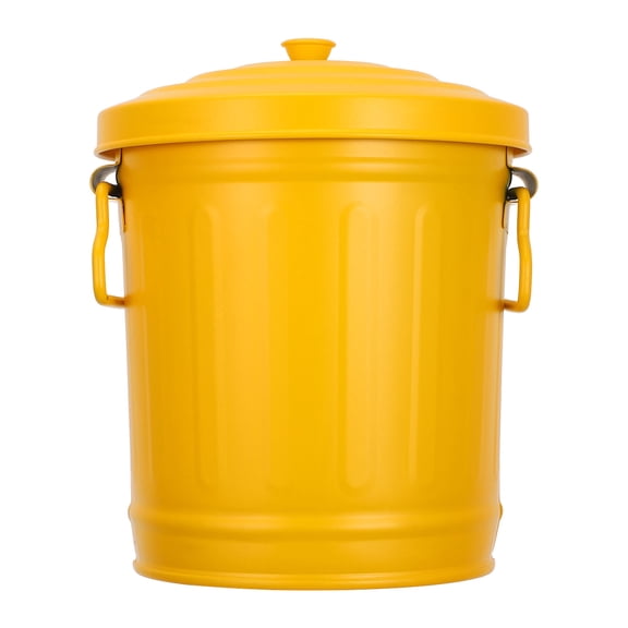 ULTNICE Compact Yellow Metal Garbage Can with Lid for Desktop and Small Spaces