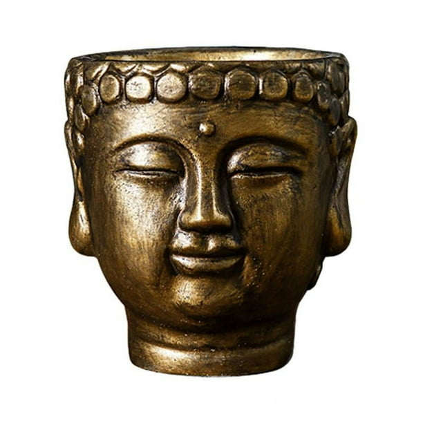 Maceta de cemento con forma de cabeza de Buda, soporte novedoso para brochas de maquillaje, adorno para plantas Bronce
