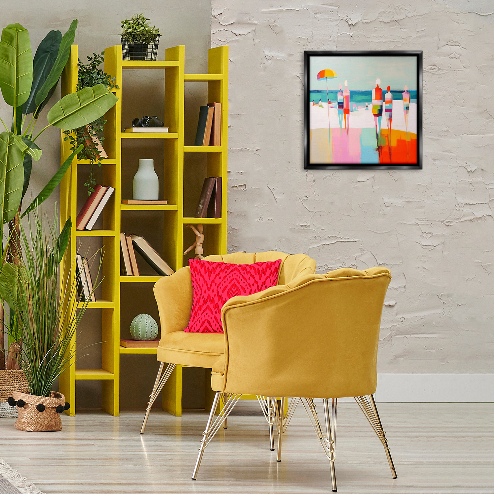 Stupell Industries Bold Modern Beachgoers Novelty Painting Black Floater Framed Canvas Art Print Wall Art, 18 x 18