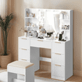thumbnail image 3 of Tcbosik Vanity Desk with LED Mirror and Charging Station, Makeup Table with Open Shelves and 7 Storage Drawers, Dressing Table with Cushioned Stool for Bedroom, White, 3 of 7