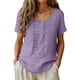 thumbnail image 2 of Craaazy Women Casual Loose Fit Blouse, Solid Color Short Sleeve Cotton Linen Top, Comfy Round Neck Embroidered Tunic for Daily Wear Gifts, 2 of 9