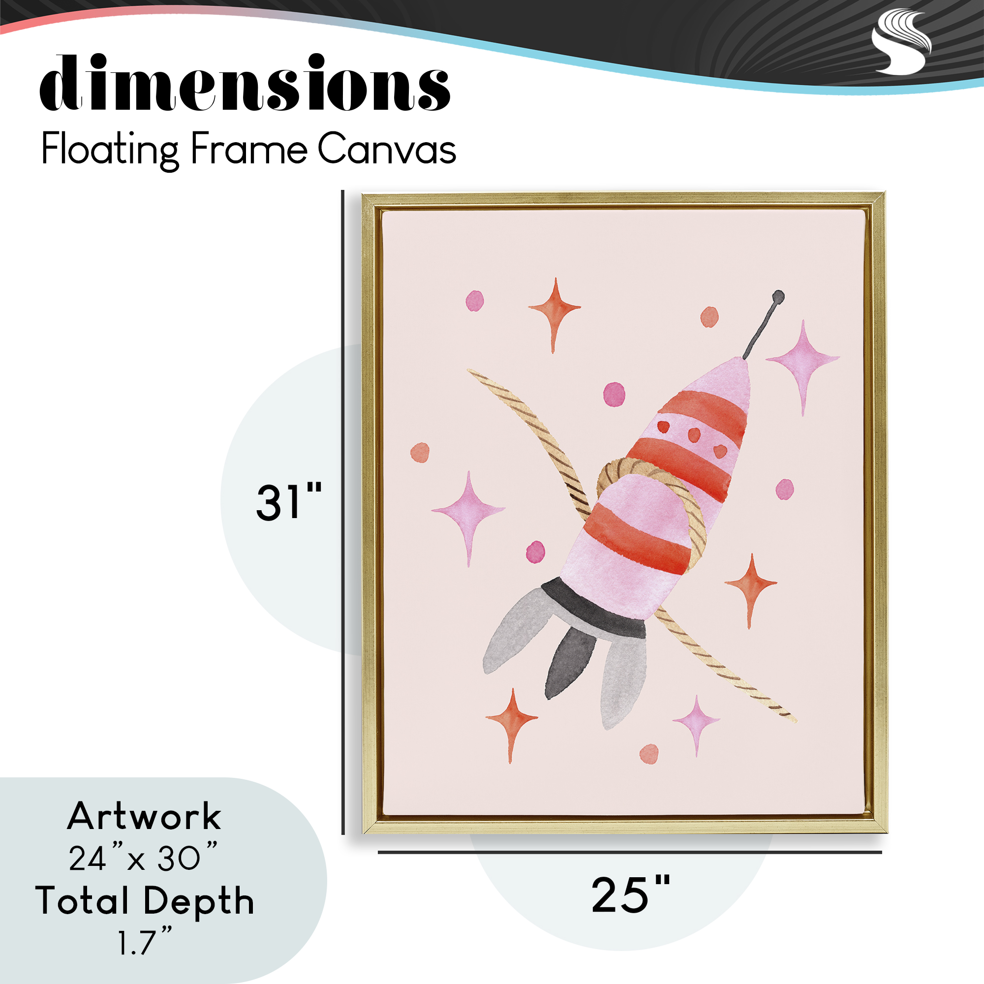Spaceship with Lasso Gold Framed Floater Canvas Wall Art, design by Nina Jacobs