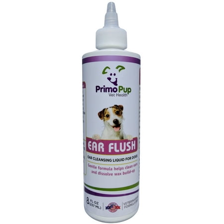 EAR FLUSH for Dogs - Primo Pup Vet Health - Veterinarian Formulated to Clean and Deodorize, Dissolve Wax Build-up, Reduce Irritation and Help Prevent Infection - Gentle Liquid Cleanser - 8 fl (Best Meds For Ear Infection)