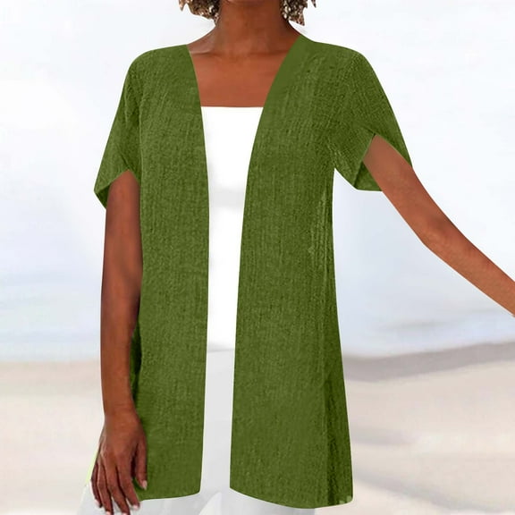 Sakmal Short Sleeve Winter Coats for Women Casual Lightweight Green Loose Fit Solid Cardigan Jacket for Ladies