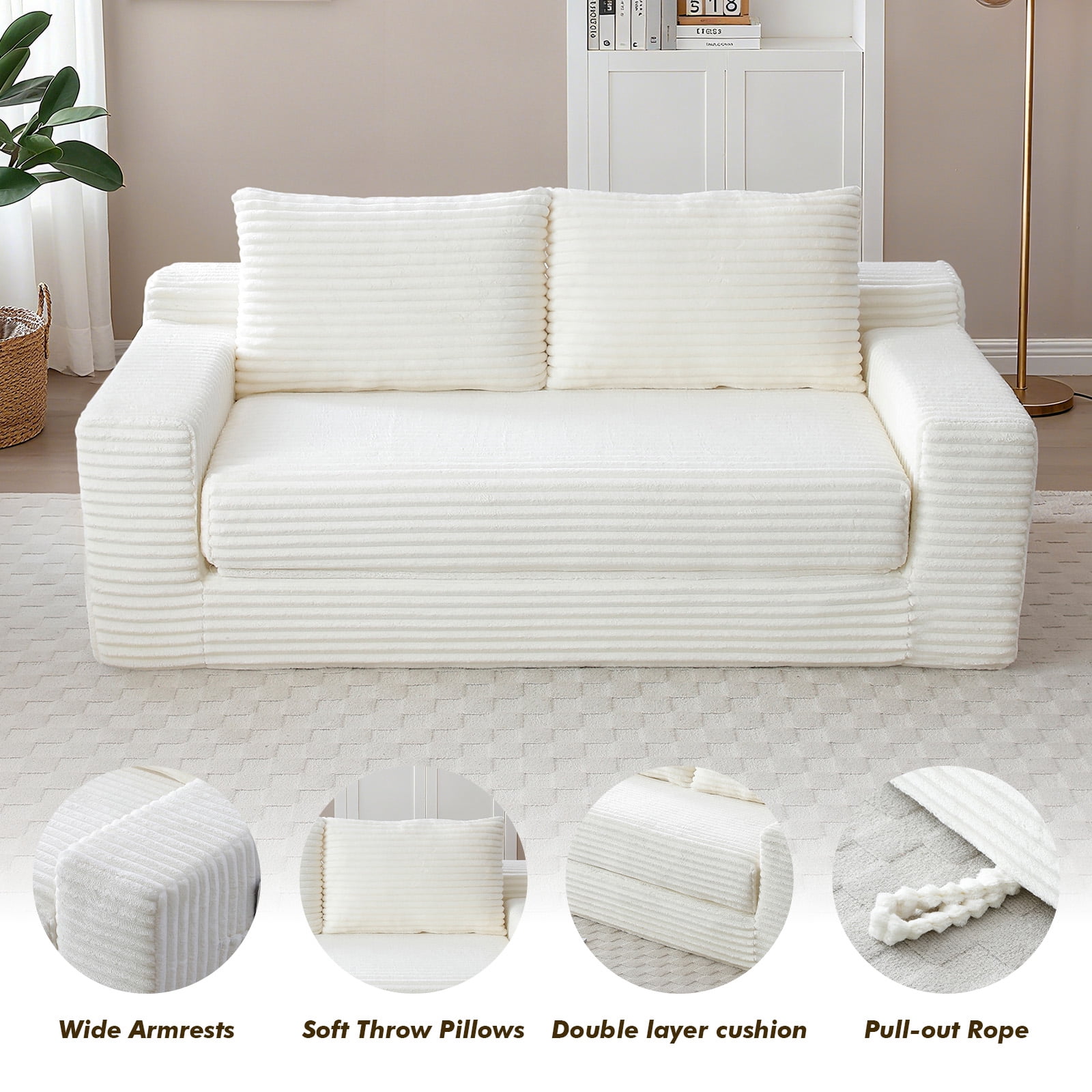 Memory Foam Cloud Sofa Bed 2-in-1 Couches No Assembly Corduroy Small Space Apartment Living Room,beige
