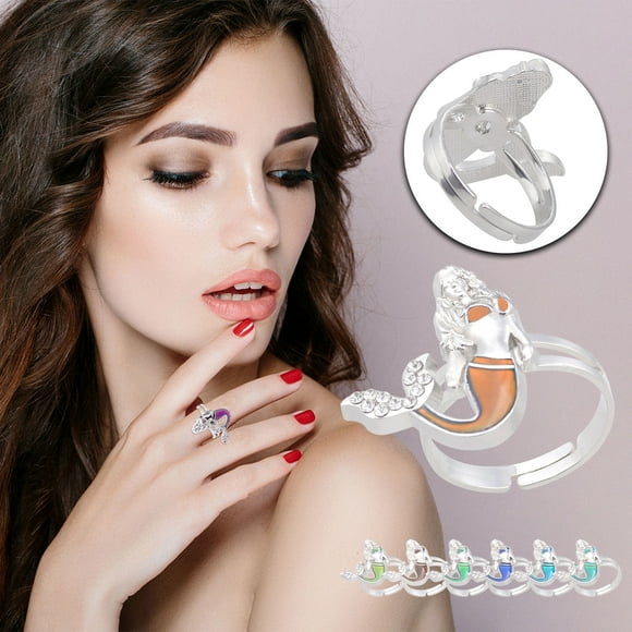 TopLLC Rings Mermaid Temperature-sensitive Mood Color-changing, The Opening Will Turn Into Different Colors At Different Temperatures open ring