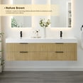 thumbnail image 3 of Livia 72" Wall-mounted Wood Vanity in Nature Brown Artificial Sink no Mirror, 3 of 12