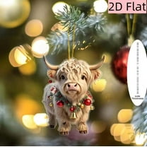 Peacheart Highland Cow Christmas Ornament, 2D Acrylic Farmhouse Animal Christmas Tree Hanging Decoration, Gift for Highland Cow Lovers