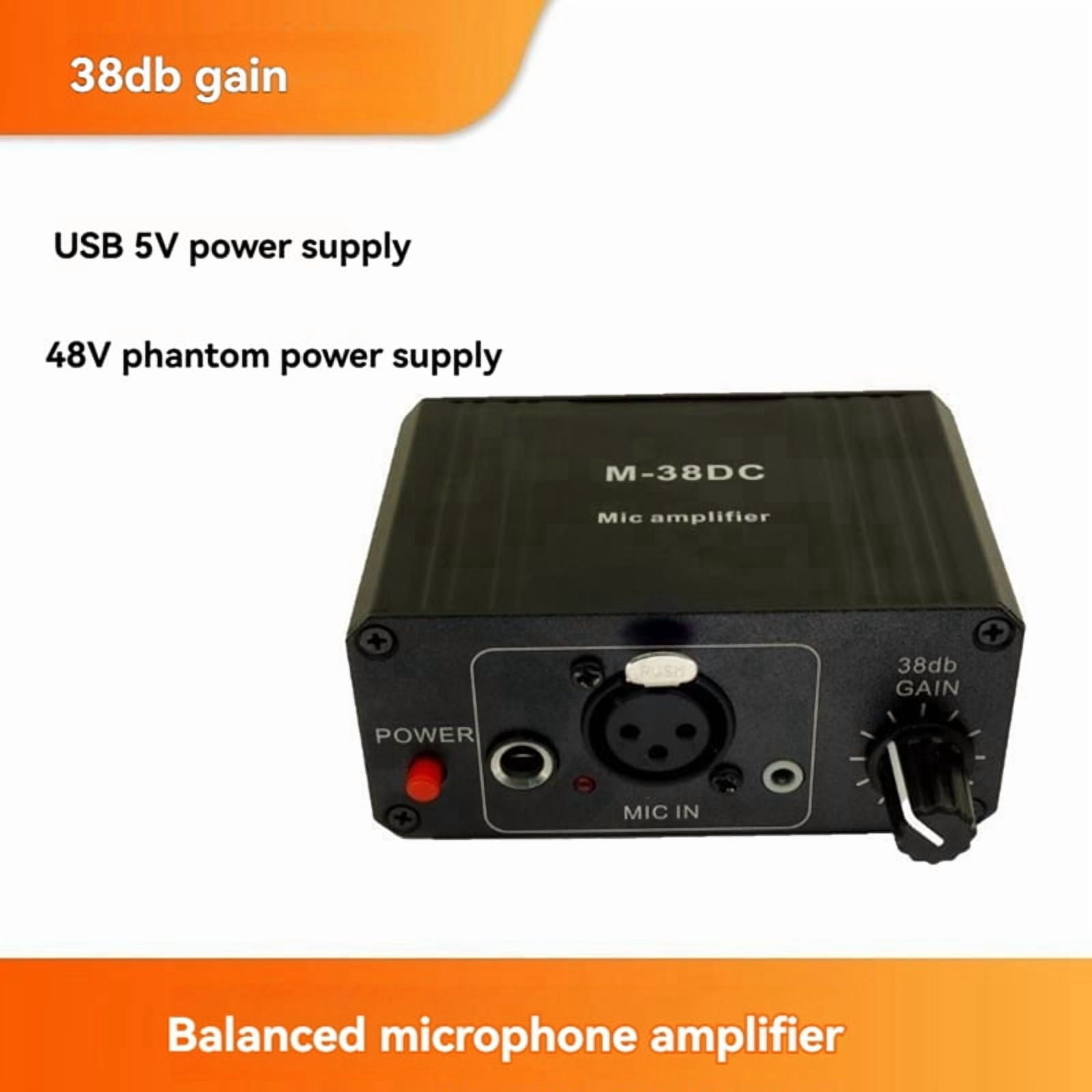 Protable Microphone Preamp High Gain 48V Phantom Power XLR Output Mic Preamplifier for Dynamic and Condenser Microphone