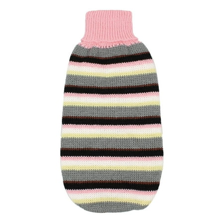 Pink Dog Knit Sweater - Warm Turtleneck Striped Knitted Coat Chihuaha Dog Sweater Clothes Pink XXS