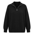 thumbnail image 5 of Huyun Women's Half Zip Sweater Ribbed Knit Long Sleeve Pullover with Collared V-Neck Casual Business Tops for Fall Winter Black,XL, 5 of 6