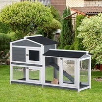 PawHut 62" Rabbit Hutch, Wooden Bunny Hutch, Guinea Pig Cage, Small Animal Enclosure with Run Area, Removable Tray, Asphalt Roof, Lockable Doors and Ramp, Gray