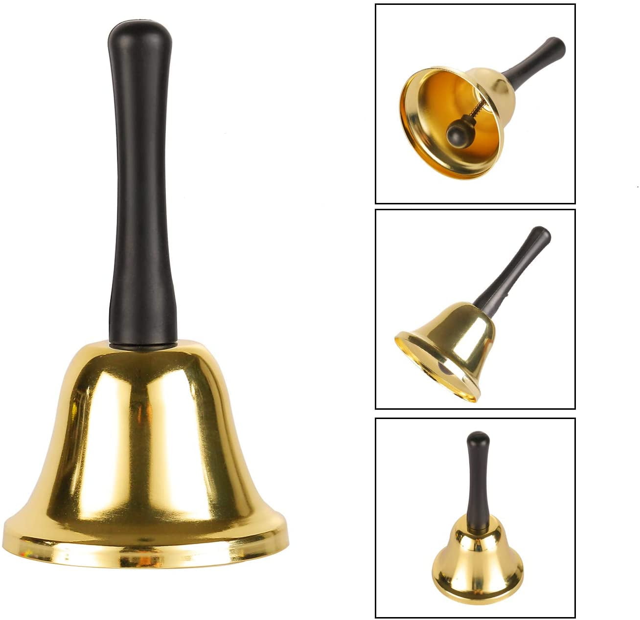 Vintage Metal Hand Bell - Gold Service Bell For Restaurants, Schools & Dinner Calling