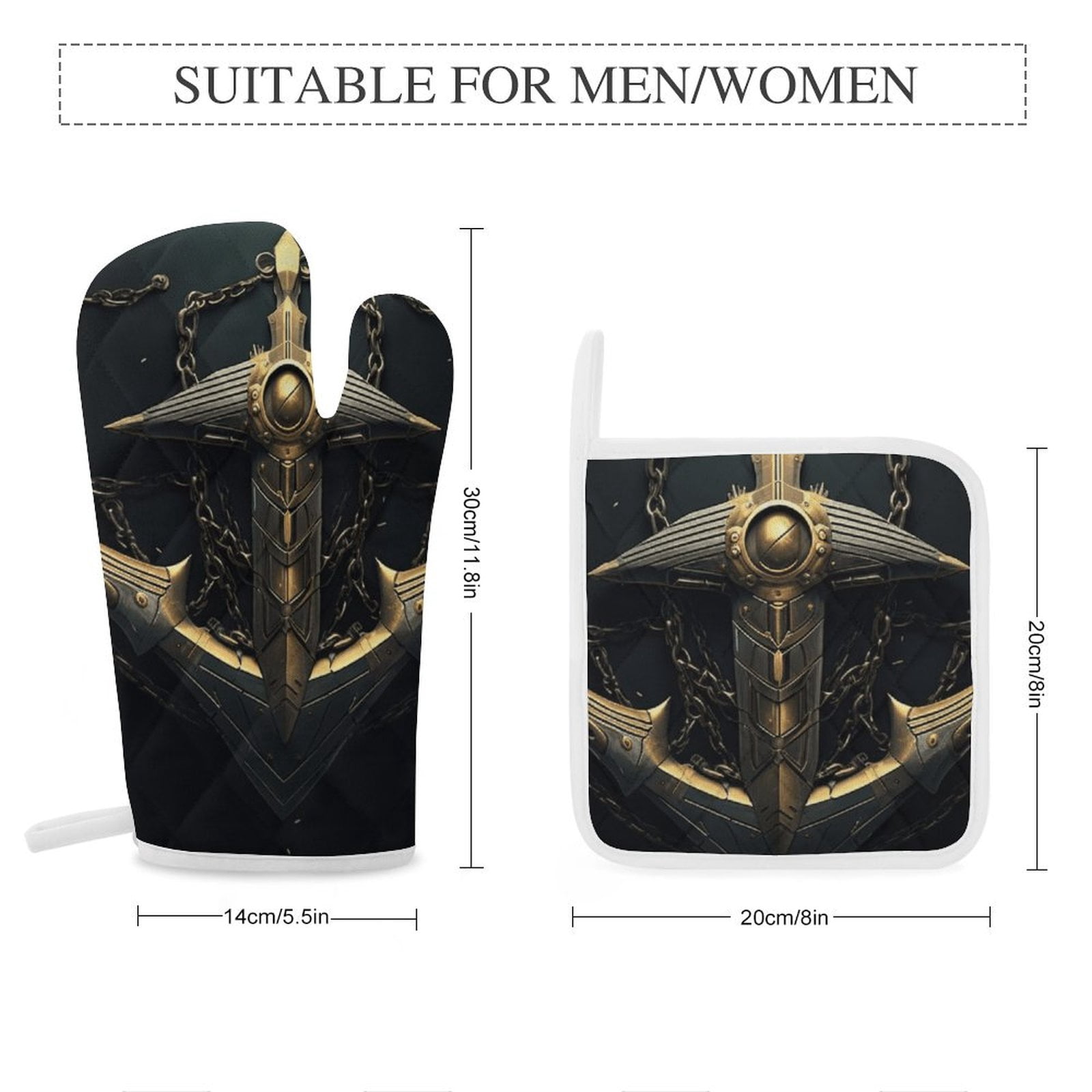 Anchor with Sailing Oven And Pot Holders Sets, Heat Resistant Pads Kitchen Decor for Cooking Baking BBQ Grilling, Christmas Kitchen Gifts