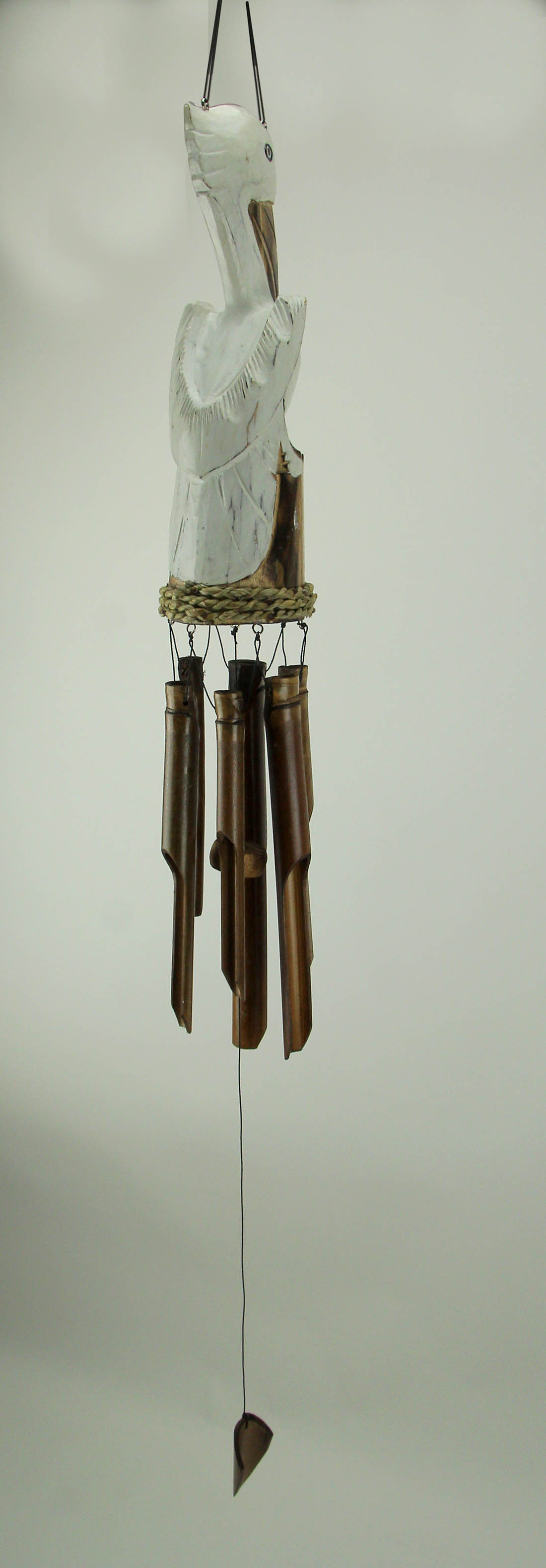 Chesapeake Bay White Hand Carved Wood Coastal Perched Pelican Wind Chime for Garden Yard Patio