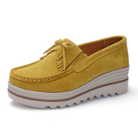 

Lopsie Platform Shoes for Women Suede Leather Slip On Loafers Comfort Wedge Sneakers