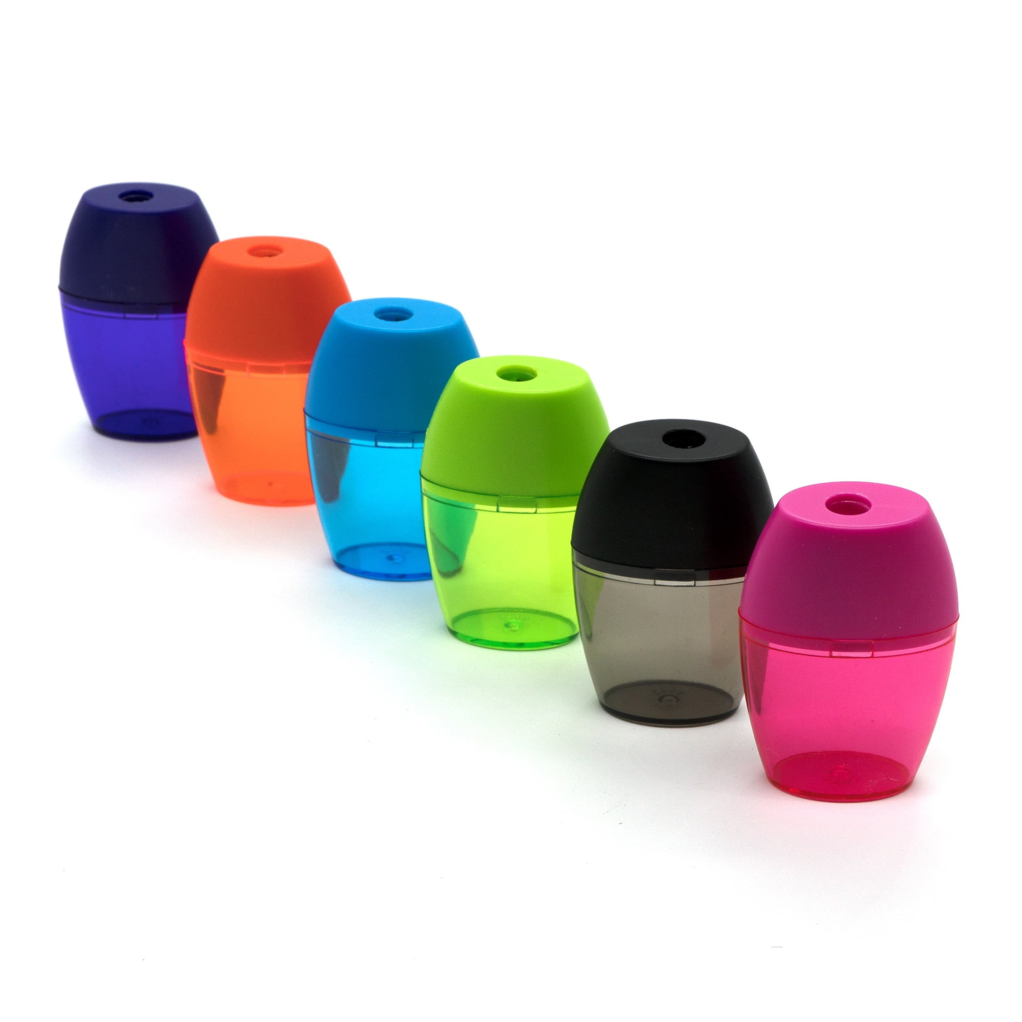 Emraw Super Great Single Hole Manual Pencil Sharpener with Receptacle for Regular Sized Pencils & Crayons Designed in Brightly Colors -Great for School, Home & Office (6 Pack)