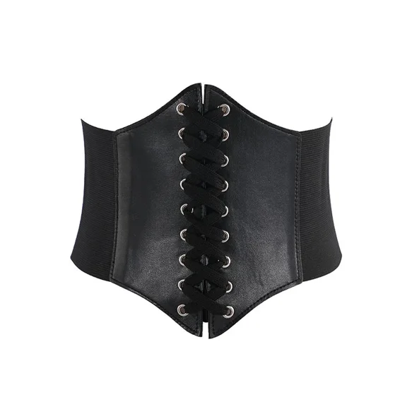 KuKuZhu Women's Corset Belt Gothic Fashion PU Leather Female Lace-up Corset Belts Slimming Waist Vintage Corset Black Wide Belt for Girl