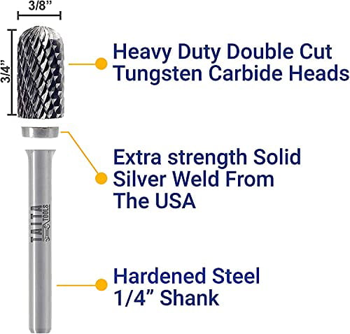 Tungsten Grinder Carbide Burr 1/4 Shank SB-5 Double Cut Die Grinder Bits And Rotary Bits Milwaukee Wood Carving Metal Working Cutting Burrs For Fordom And Dewalt Die Grinder Accessories 