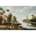 thumbnail image 2 of Cornelis Droochsloot 24x17 Black Ornate Framed Double Matted Museum Art Print Titled: A&nbsp;River Landscape with Figures Resting Near an Inn (1662), 2 of 5