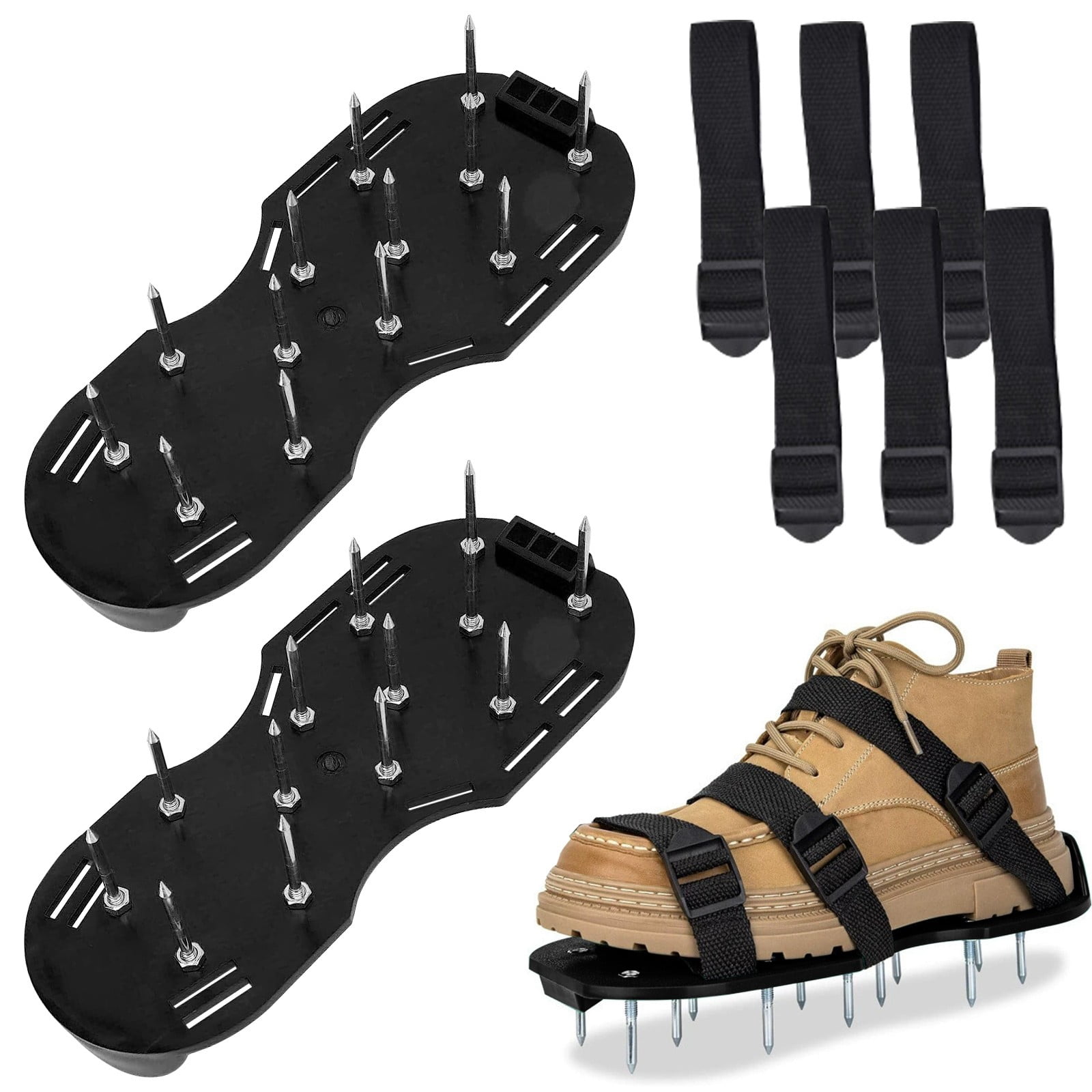 lawn aerator shoes,lawn aerator,aerating shoes for lawn,All New Unique Design Free-Installation Heavy Duty Spiked Aerating Sandals,One-Size-Fits-All for Yard Patio Lawn Garden(Black)