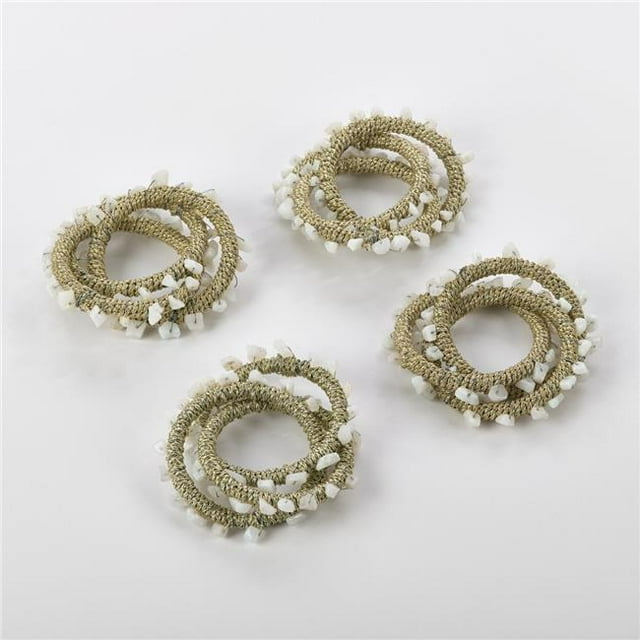 Saro Lifestyle NR592.VN Collection Anneau de Serviette en Perles Design&44; Vanille - Lot de 4