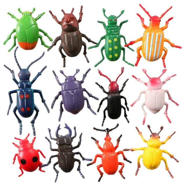 Nehlobo Modelo de Insecto simulado 12 Piezas Ciempiés Escorpión Araña Escarabajo Modelo de Animal Salvaje Adornos de Juguetes para niños - Escarabajo 12 Piezas