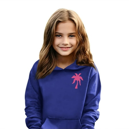 

Swohaoen Pink Palm Puff Hoodie Kids Size 10-12 Long Sleeve Letter Print Girl Cute Graphic Hoodie Drawstring Preppy Pullover Hoodie Blue 5-6Years
