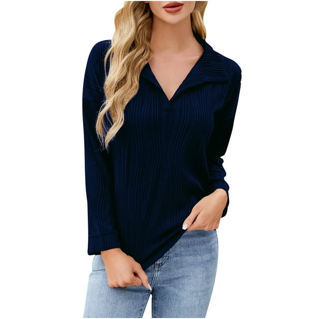 Timegard Hauts pour Femmes Col en V Manches Longues Tunique Habillée Décontractée Couleur Unie Confortable Texture