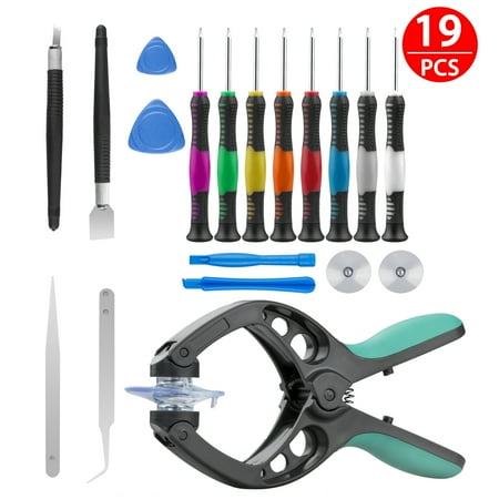 Mobile Cell Phone Tool Kit - TSV 19 Pieces Cell Phone Repair Tool Kit for iPhone 4/ 4S/ 5/ 5C/ 5S/ 6/ 6 Plus/ 6S/ 7/ 7 Plus/ 8/ 8 Plus/ iPhone X/ iPad 4/ 3/ 2/ Mini, iPods and More