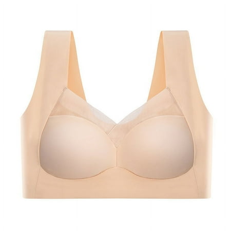 Non-cut Summer Ice Silk Underwear Women s Gather-up Anti-sagging Beautiful Back Bra Thin Non-rimmed Sports Bra Vest-style skin colour