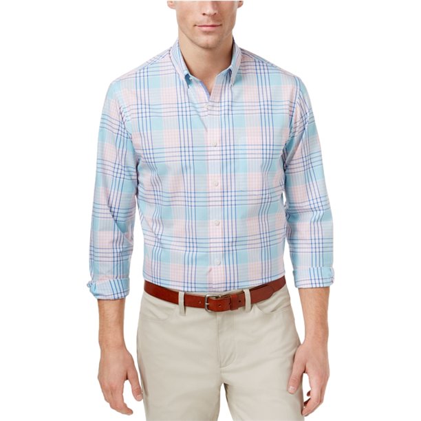Club Room Camisa con botones a cuadros para hombre, rosa, XXX-Large