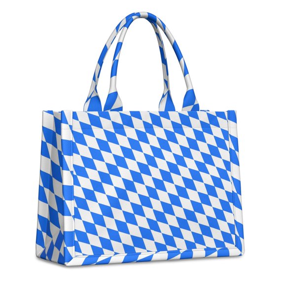 Large Capacity Tote Bag,Blue White Checkerboard Checkered Pattern Handbag Fashion Luxury Tote Bag,15.7"x13"x 5.1" Inches,Laptop Compatible