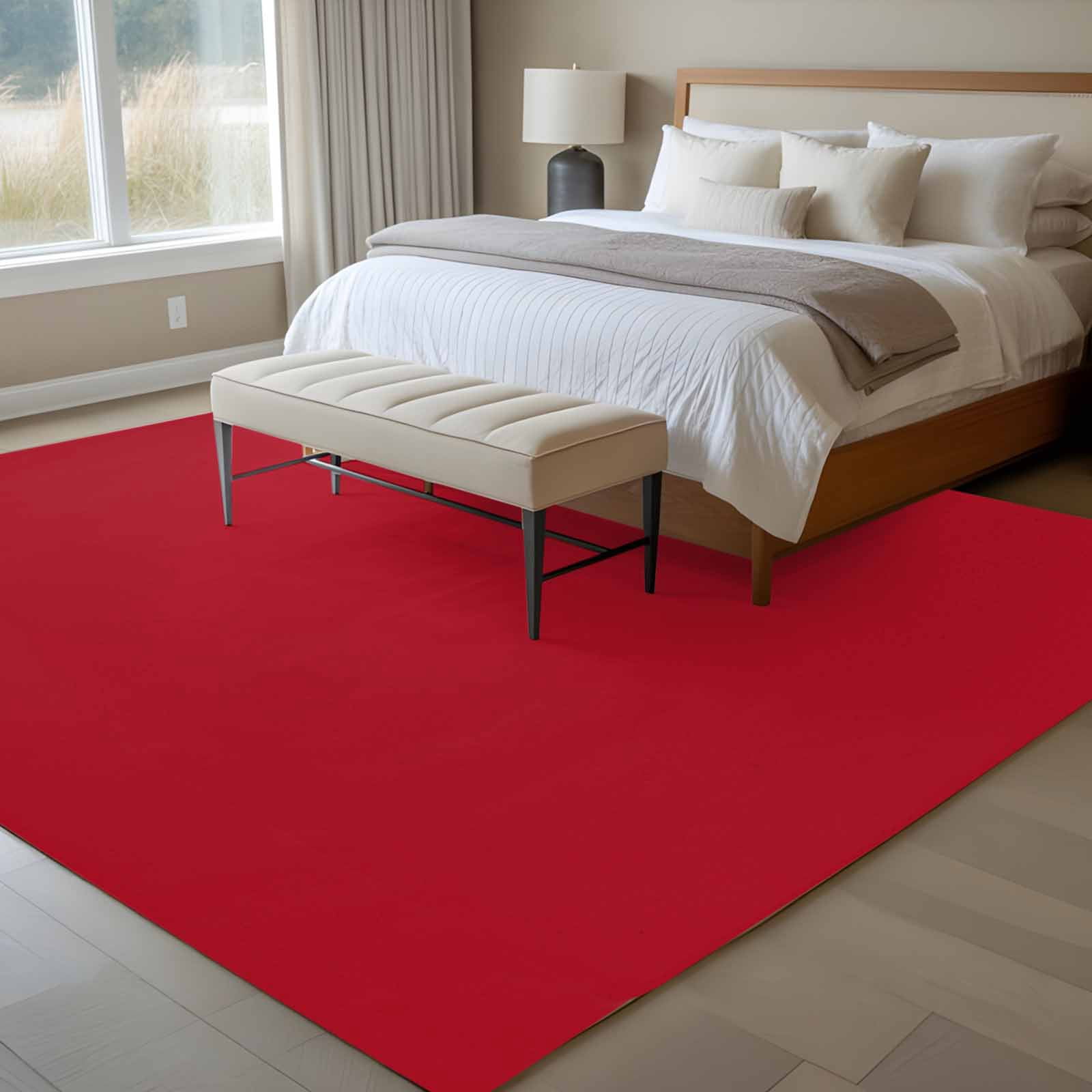 Pure Red Area Rugs 5'x8', Washable Small Throw Rugs for Classroom Bedroom, Simple Solid Color Indoor Outdoor Rug Non-Slip Low Pile Carpet Runner Reversible Floor Mats