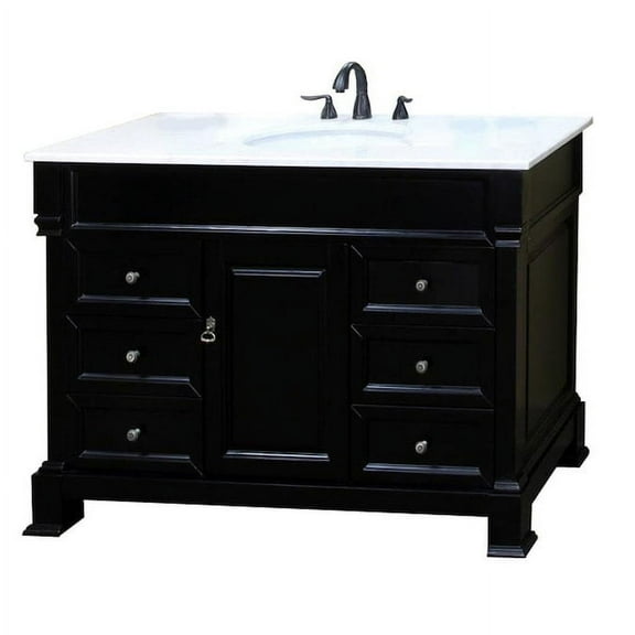 60-inch Espresso Finish Single Sink Bathroom Vanity with White Natural Marble Top - Color Black - Bellaterra Home