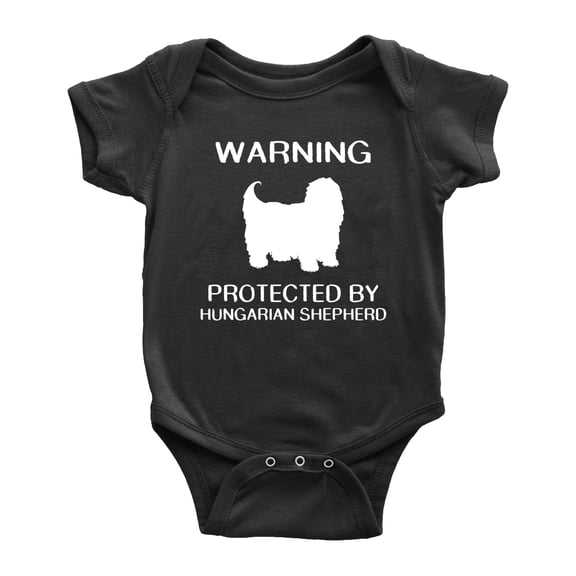 Warning: Protected by A Hungarian Shepherd Dog Funny Baby Bodysuit Newborn Clothes (Black,3-6 Months)