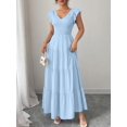 thumbnail image 5 of Light Blue Womens V-Neck Flowy Maxi Dress With Ruffled Cap Sleeves And Tiered Skirt, 5 of 5