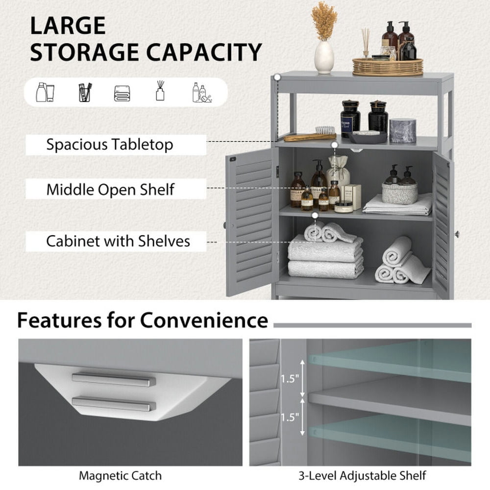 Finihen Bathroom Storage Cabinet, Bathroom Floor Cabinet, Freestanding Bathroom Floor Cabinet with Double Shutter Doors, for Bathroom, Living Room, Bedroom, Kitchen, Gray Finihen Bathroom Storage Cabinet, Bathroom Floor Cabinet, Freestanding Bathroom Floor Cabinet with Double Shutter Doors, for Bathroom, Living Room, Bedroom, Kitchen, Gray