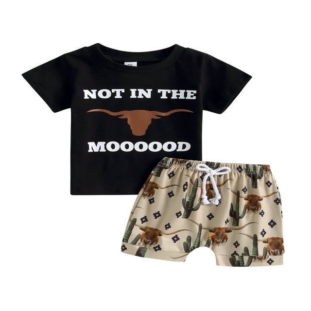 EIMELI Ensemble Pantalon Garçon Manches Courtes Col Rond Imprimé Lettres + Short à Cordon Noir 18-24 Mois